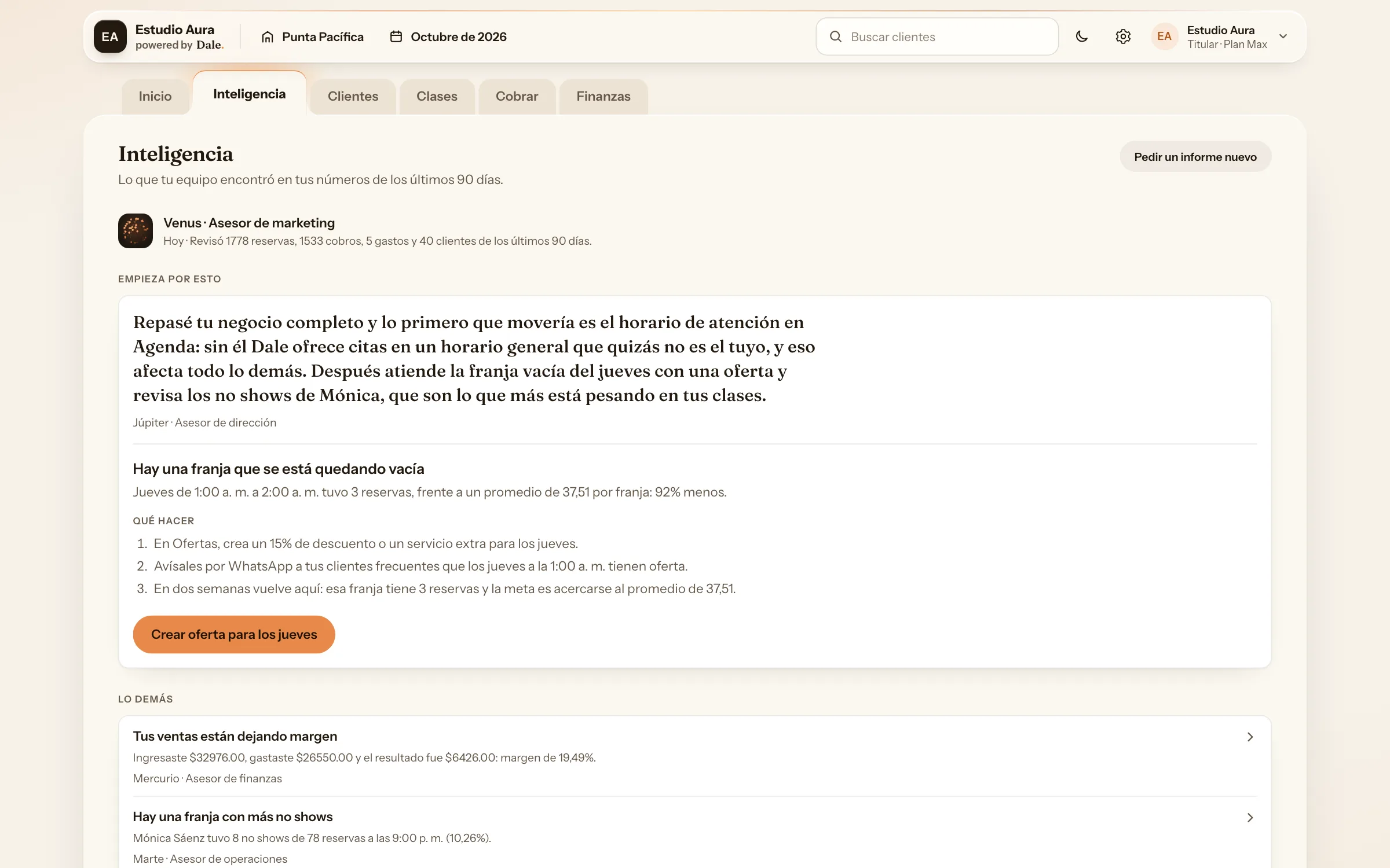 Inteligencia de Dale en tu estudio: la lectura semanal de cuatro asesores